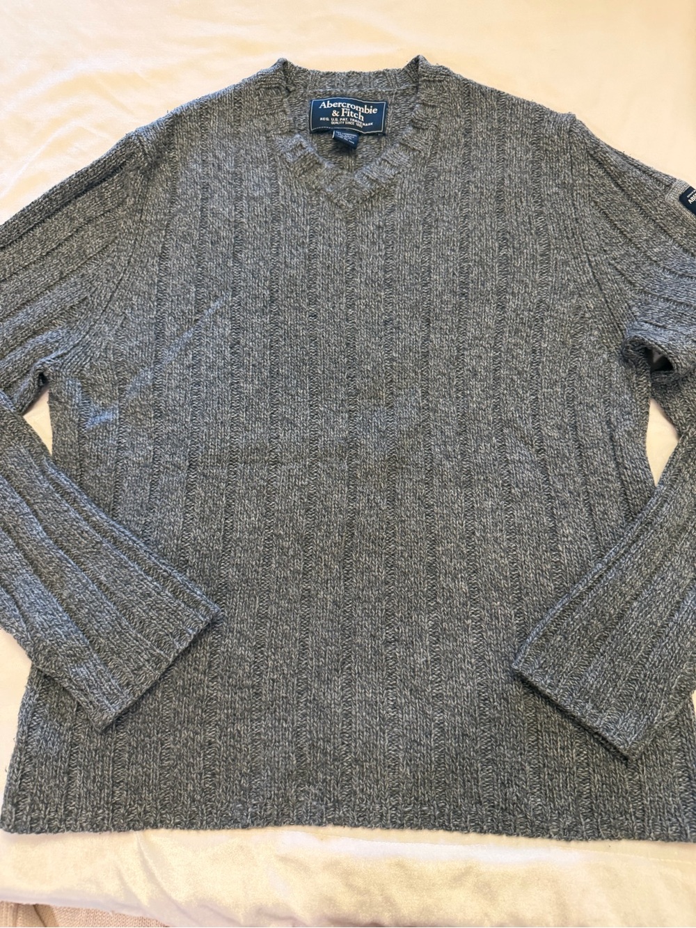 VTG Abercrombie & Fitch Heather Gray Ribbed Sweater Lambswool Blend Large